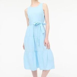 J. Crew Light Blue Cotton Gauze Tiered Midi Dress **BLEACH STAIN ON FRONT POCKET